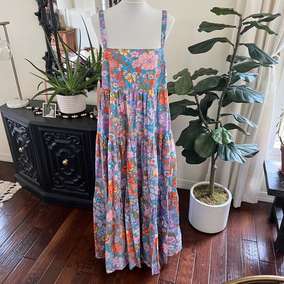 Free People Park Slope Retro Blue Floral Maxi Dress M - Picture 5 of 16